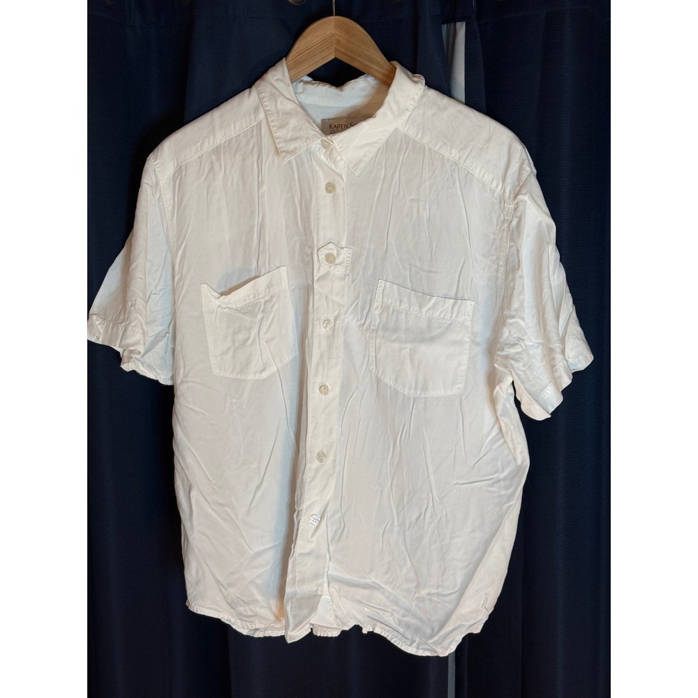 Karen Scott White Short Sleeve Button Up Shirt Women's Size XL - Picture 2 of 4